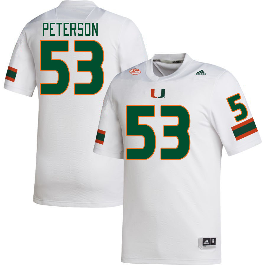 Men #53 Lucas Peterson Miami Hurricanes College Football Jerseys Stitched-White